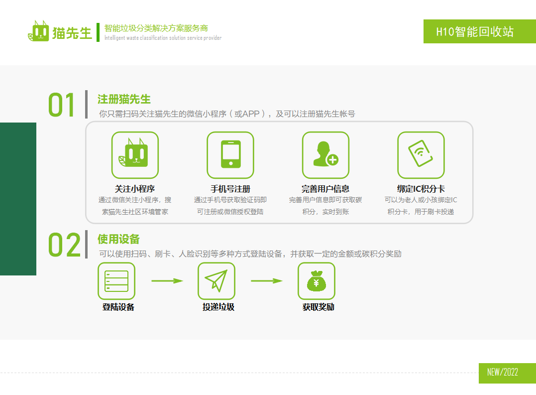 貓先生智能再生資源回收站，廢舊物資回收站，智能再生資源回收箱使用流程，社區(qū)垃圾分類(lèi)站生產(chǎn)廠家