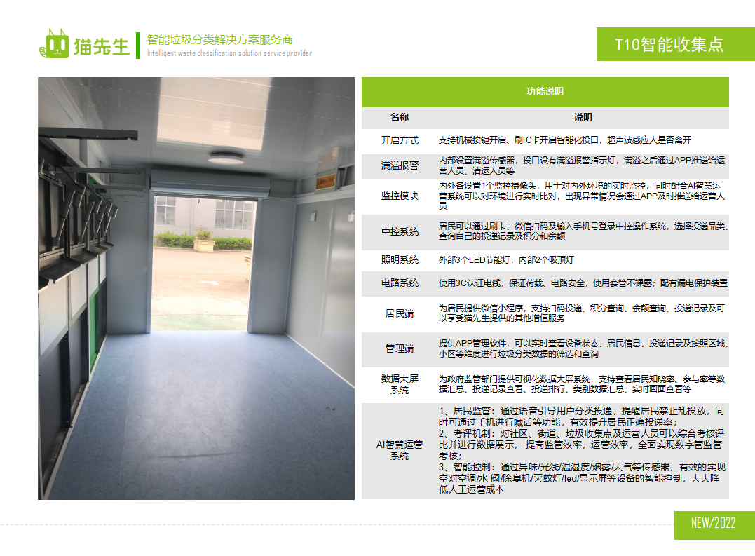 貓先生智能垃圾分類房，定時定點垃圾收集站 ，垃圾房功能說明